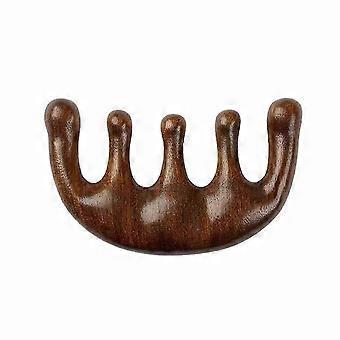 SNDO-100% Natural Handmade Pure Wood Five-tooth Meridians Comb Portable Gold Wire Sandalwood Comb Large Wide Tooth Head Scalp Meridians Scraping Massa