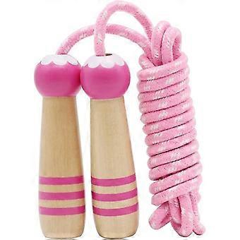 Algodão ajustável Pulando corda com alça de madeira para meninos e meninas fitness exercício ao ar livre (rosa)1pcs
