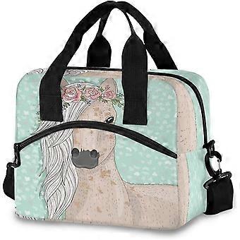 Schöne florale Pferde-Lunchtasche für Jungen, Mädchen, wiederverwendbare Lunchtaschen, Lunchbox-Behälter mit abnehmbarem Schultergurt, isolierte Lunchkühler für Sch