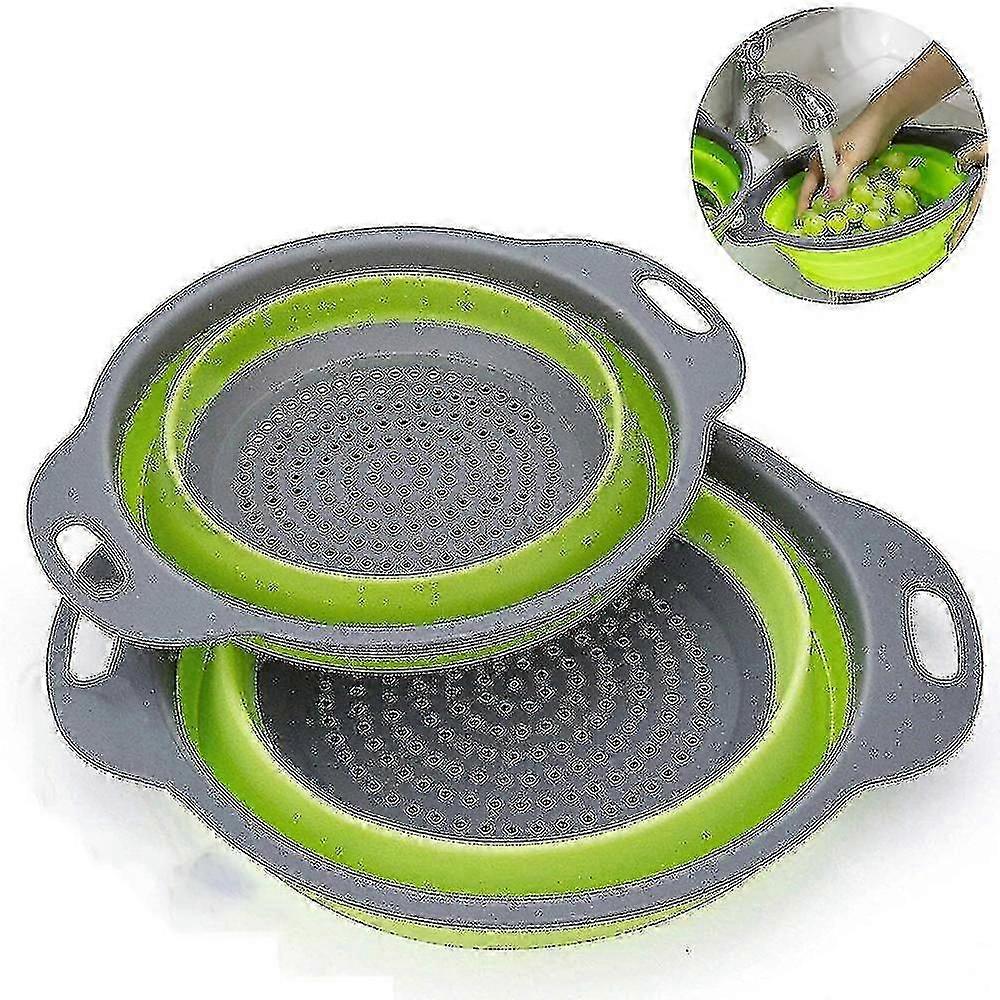 2pcs Foldable Colander, Kitchen Accessories Set Green