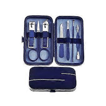 Manicure Set Professional Stainless Steel Nail Clippers Kit 7 Piece Blue Travel Grooming Case