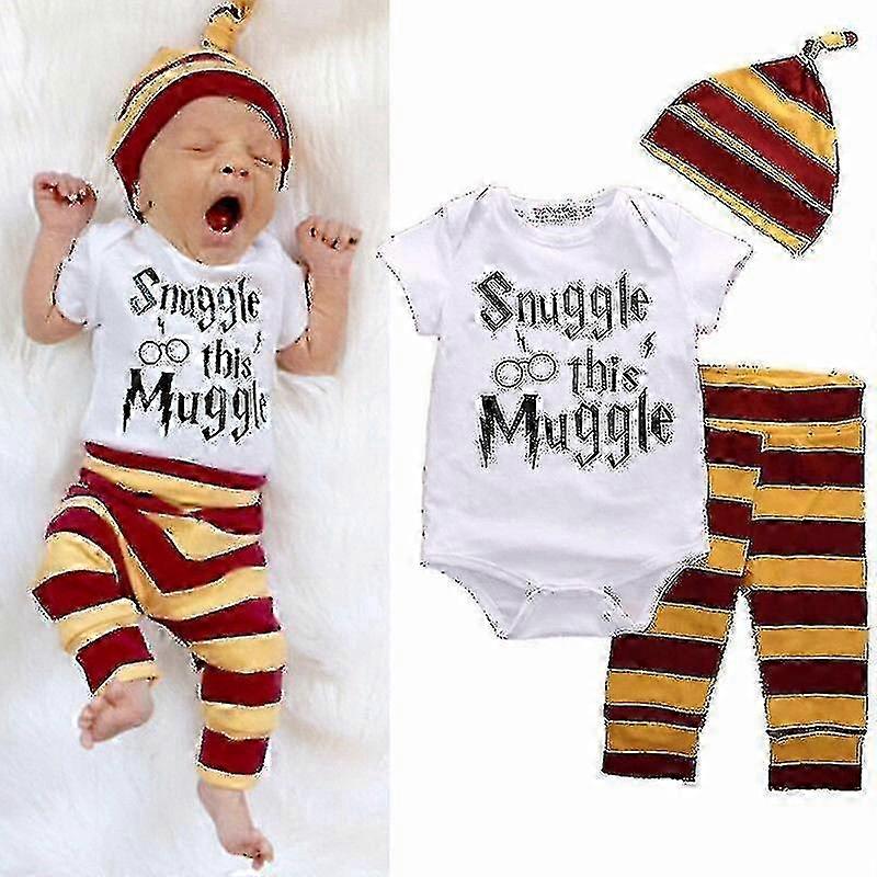 Conjunto de bebê Harry Potter com body, calça e gorro combinando (3 peças)_ynan2