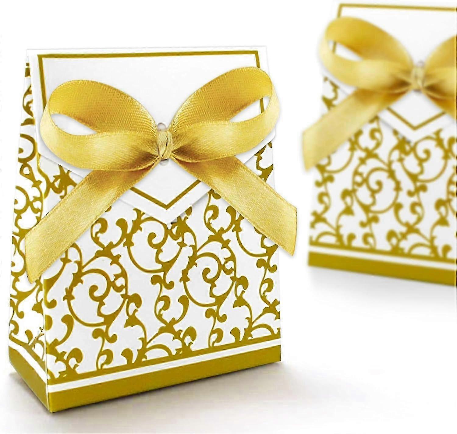 100pcs Wedding Favour Candy Gift Boxes Golden & Silver Pattern Square