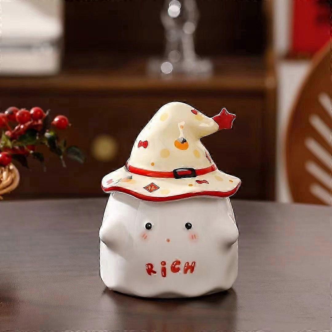 Ceramic Halloween Ghost Mug with Witch Hat Lid Gift Cup