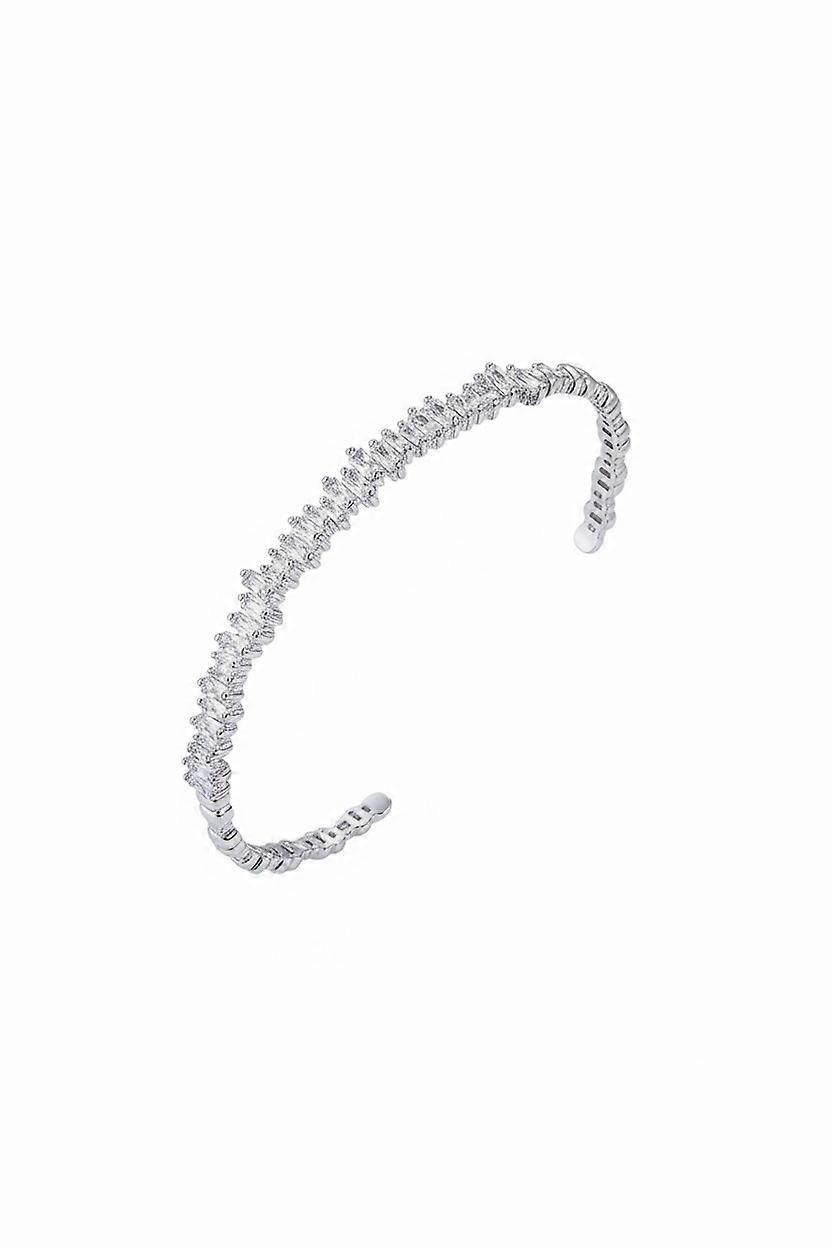 Baguette Ice Cuff Bangle Silver White