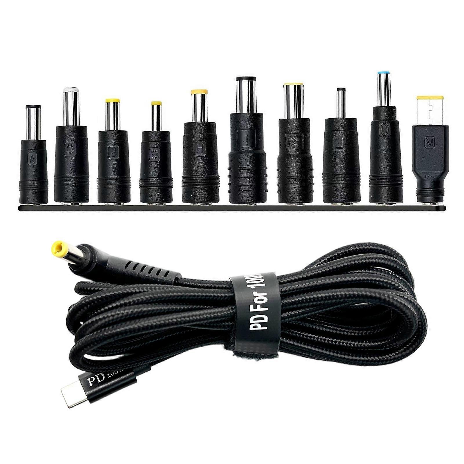 USB C DC5525 Power Conversion Cable Set for Matching Power Inputs, Includes 10 Changeable Ends, Elbow Output and a Textile Outer Cable Layer
