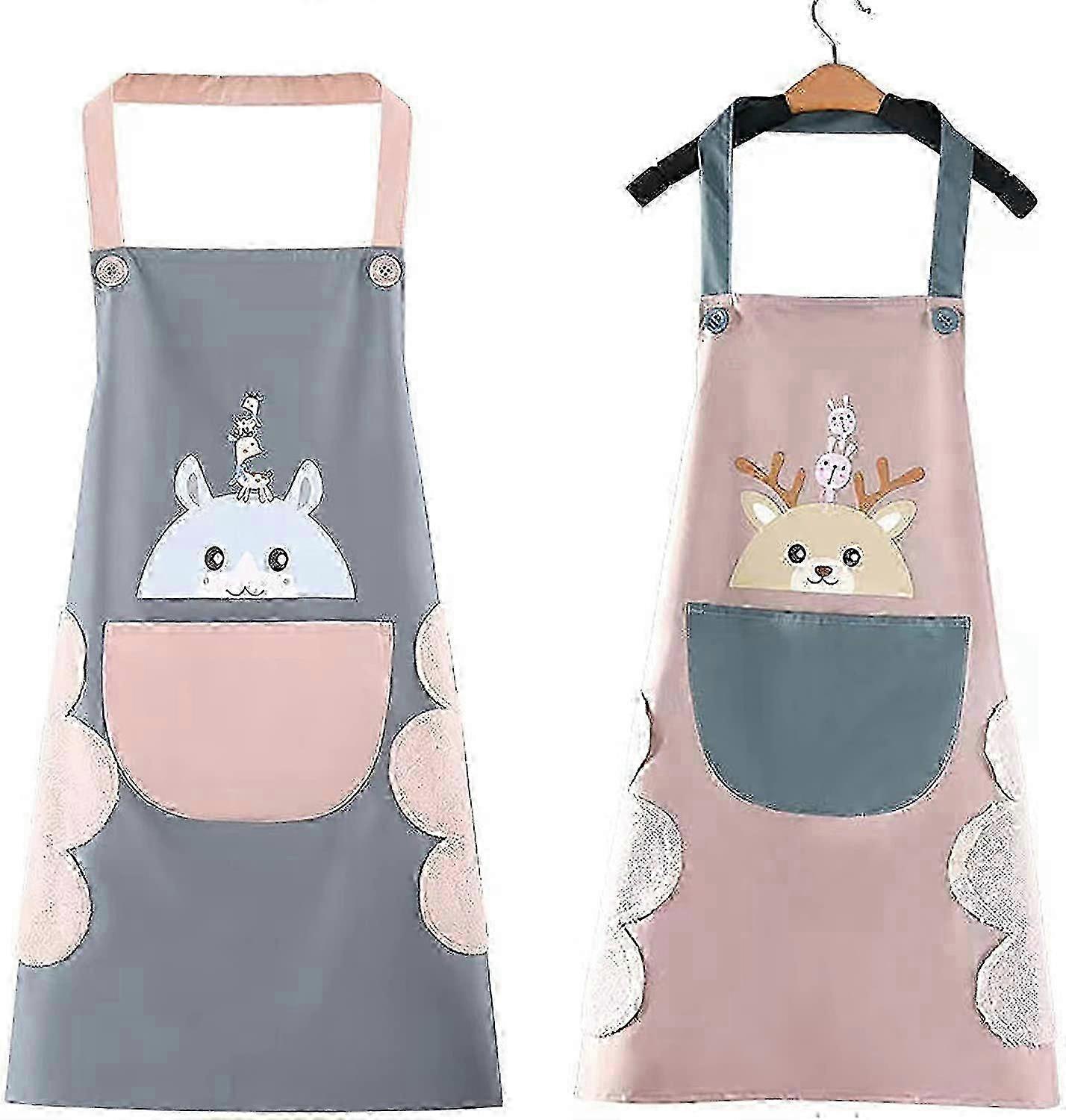 2PCS women's aprons, kitchen apron is adjustable, waterproof, with wipeable