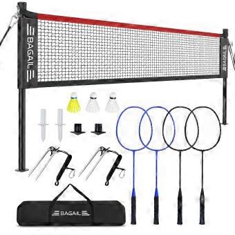 Badmintonnetset voor buiten met anti-verzakkingsliersysteem en 4 rackets