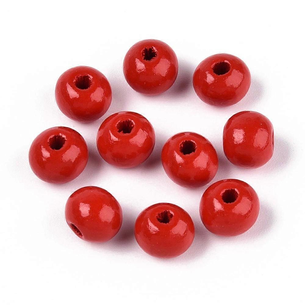 500pcs Spray Painted Round Schima Wood Beads Red 8~8.5x6.8mm Hole: 1.8~2mm