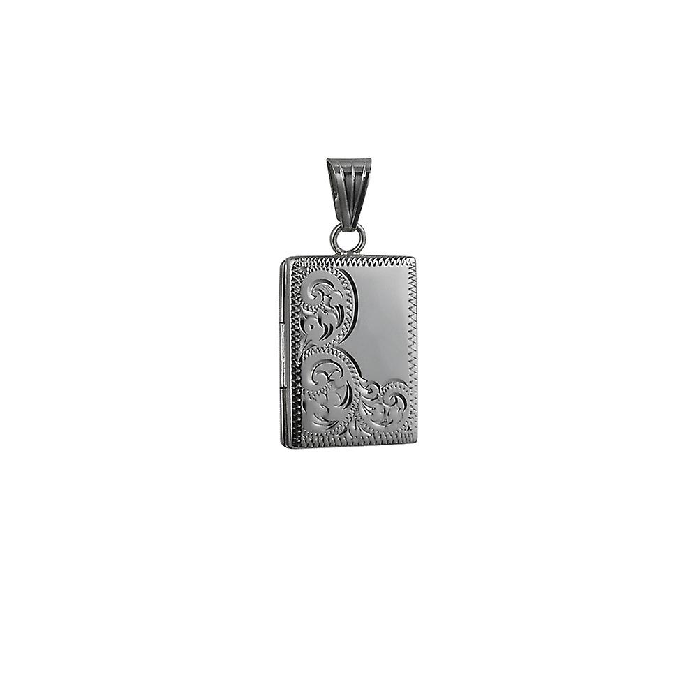 Silver 22x15mm half hand engraved flat rectangular Locket