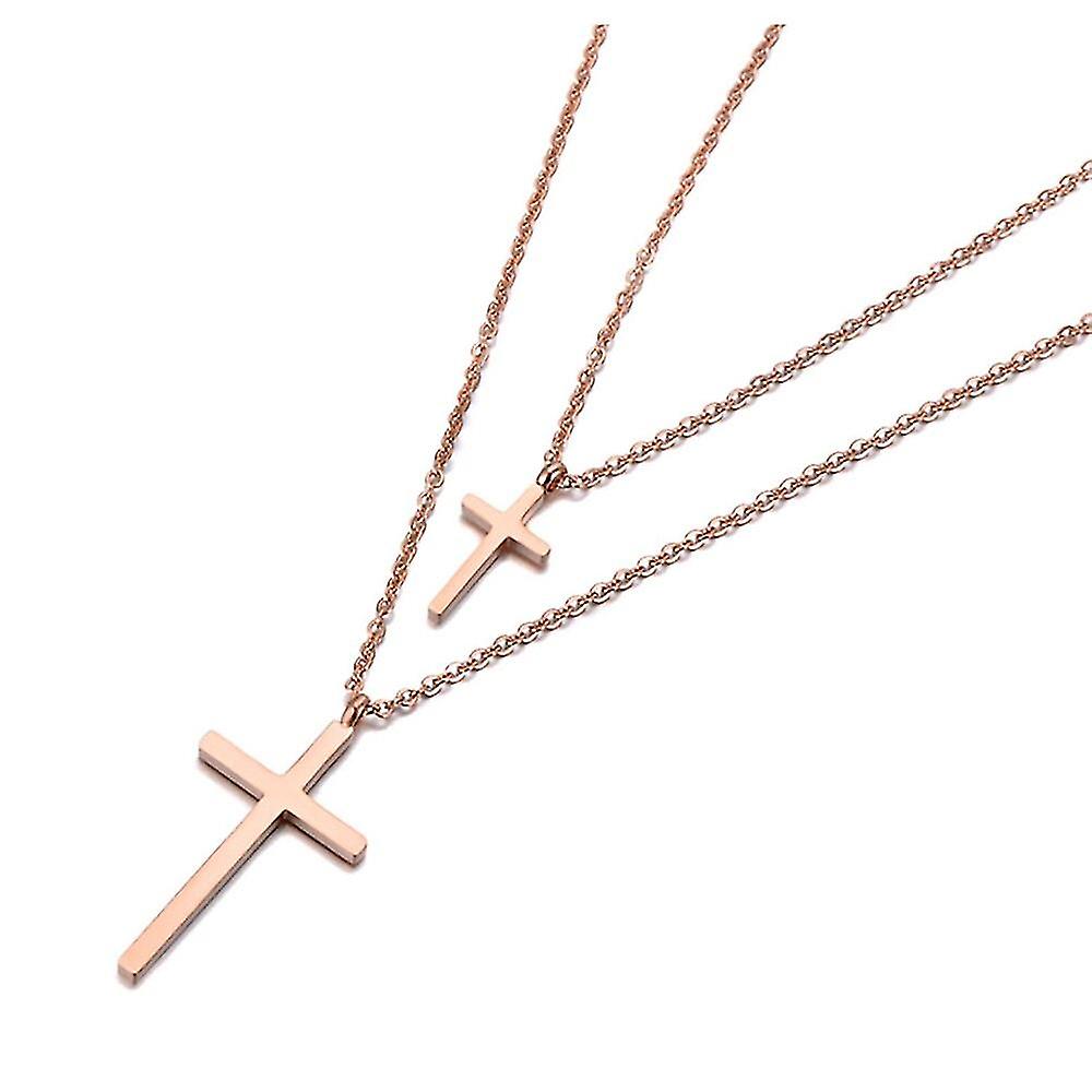 Bohemia Titan z nerezové oceli Dvouvrstvý kříž Charm Choker Náhrdelník Přívěsek Řetězový náhrdelník pro dívky N19080