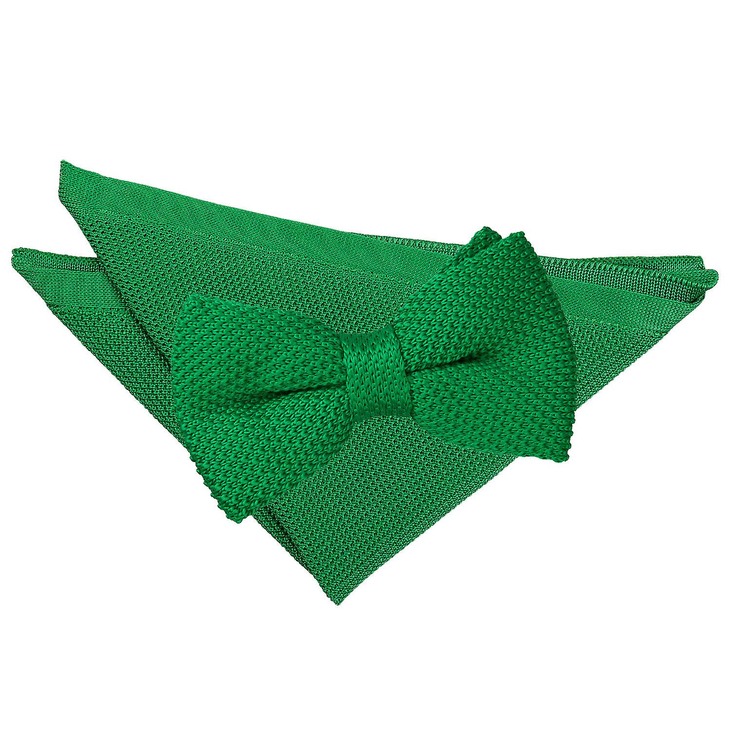 Forest Green Knitted Bow Tie and Pocket Square Set