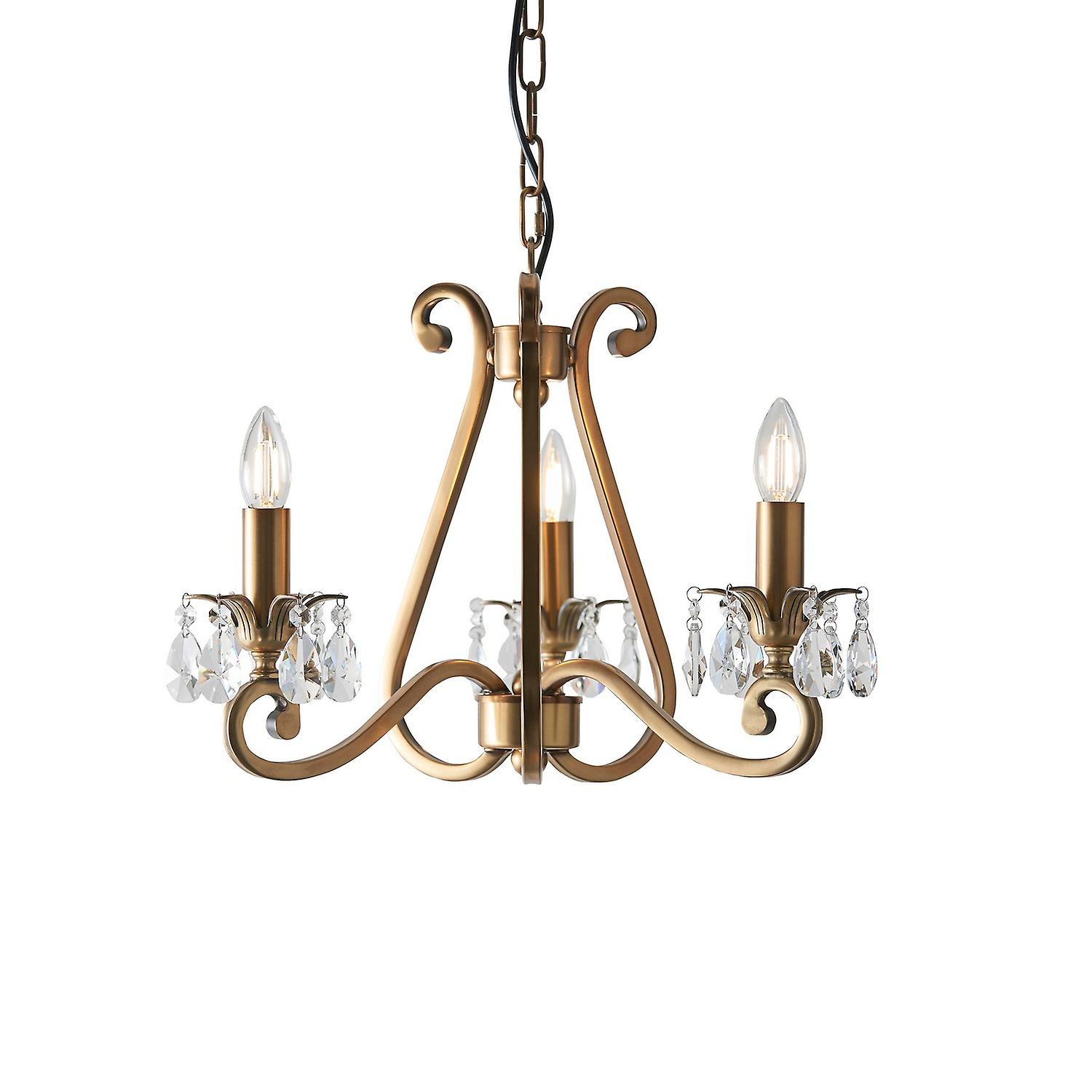 Oksana 3 Light Multi Arm Ceiling Pendant Chandelier Antique Brass, E14