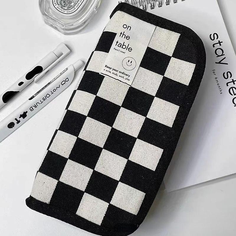 Large Capacity Pencil Case Simple Checkerboard Lattice Pencil Bag Stationery