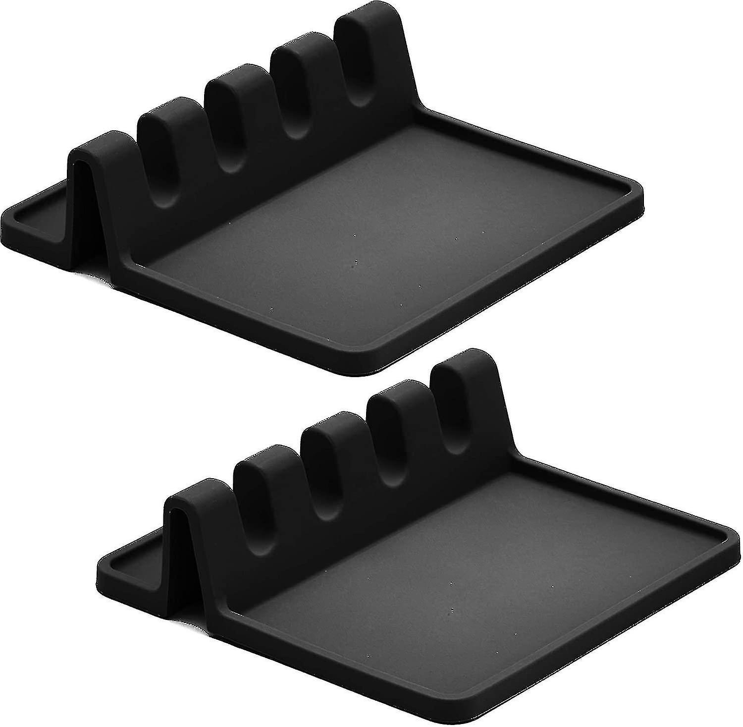 Black Silicone Spoon Rest For Stove Top With Drip Pad (two Pack) - Heat-resistant, Bpa-free Utensil Rest & Spoon Holder For Kitchen