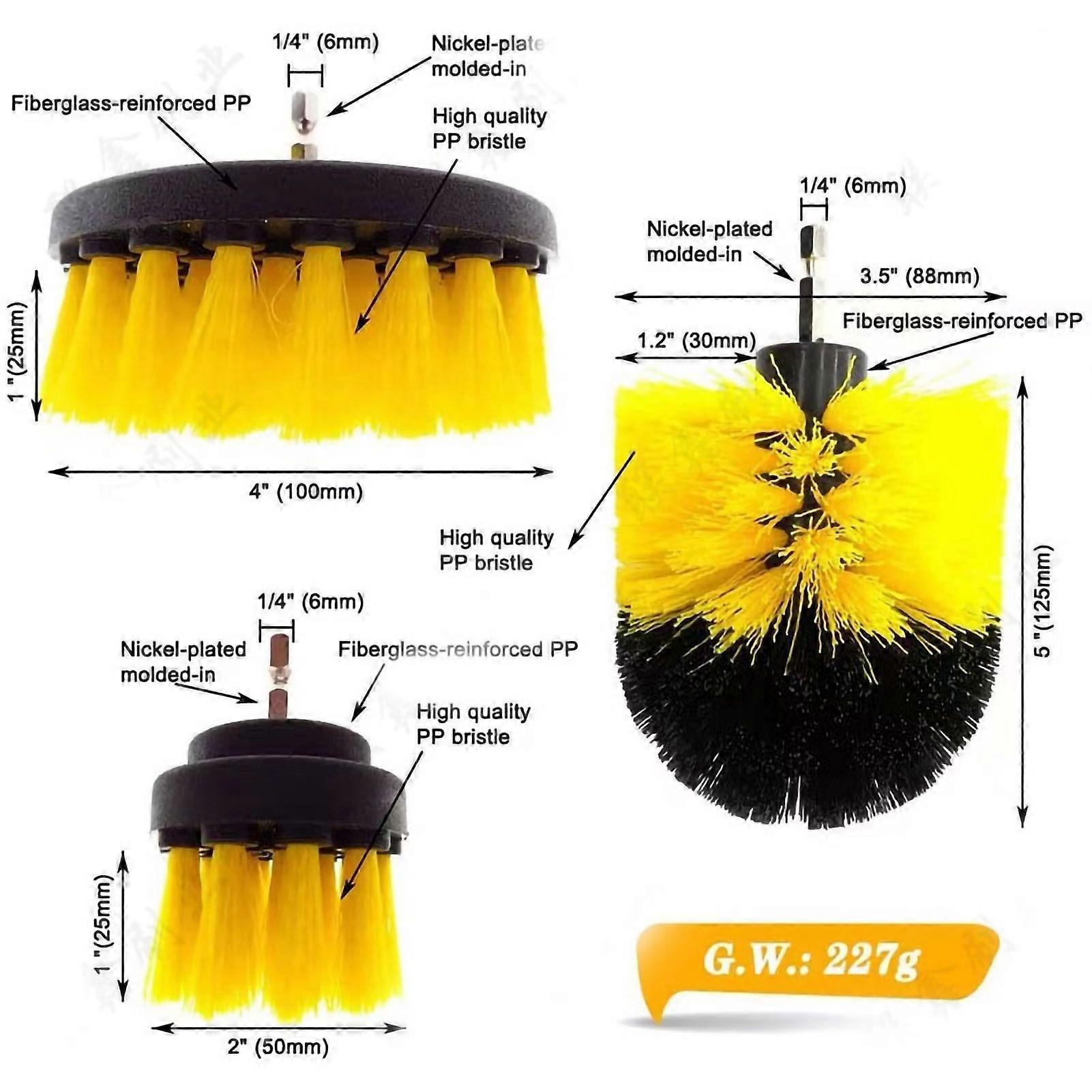 Electric Drill Brush Head Labor Saving Efficient Drill Brush Attachment Set for Kitchen Bathroom Yellow 3 Piece Set