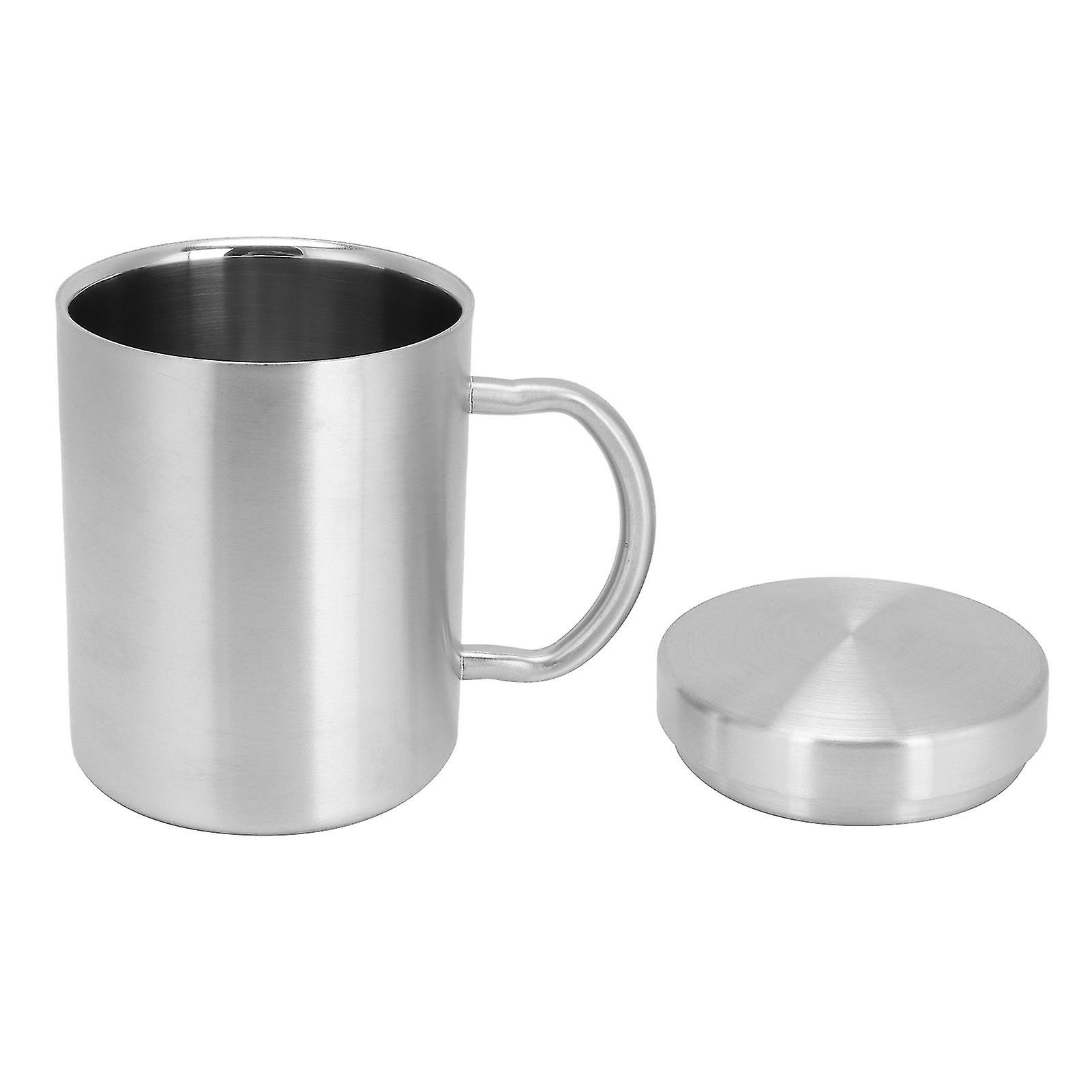 Stainless Steel Mug with Handle Lid DoubleLayer Heat Insulation Cup Beer Mug For Home Summer(L 400ml )