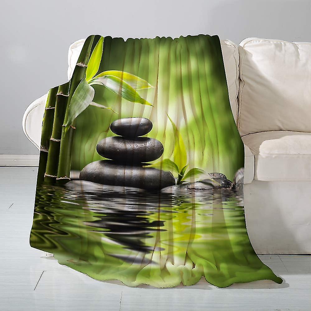 Flannel Blanket Sofa Throwgreen Spa Zen Basalt Stones And Bamboo Garden Rocks- Versatile Blanket Fluffy Soft Throw For Bed And Couch Throw/single,150x