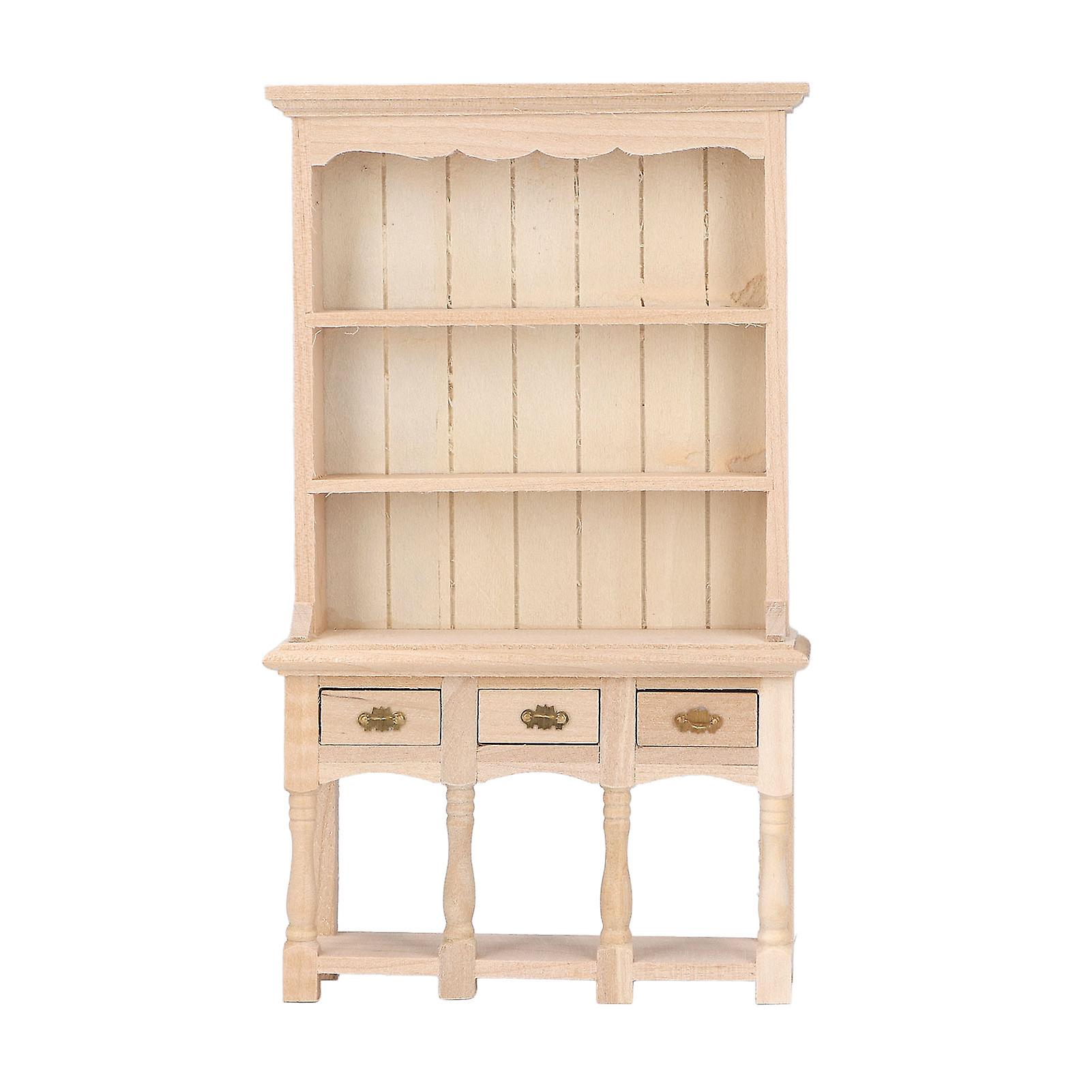 1/12 Scale Dollhouse Bookcase 3 Drawers Classic Design Pure Color DIY Miniature Coloring Bookcase for Gift