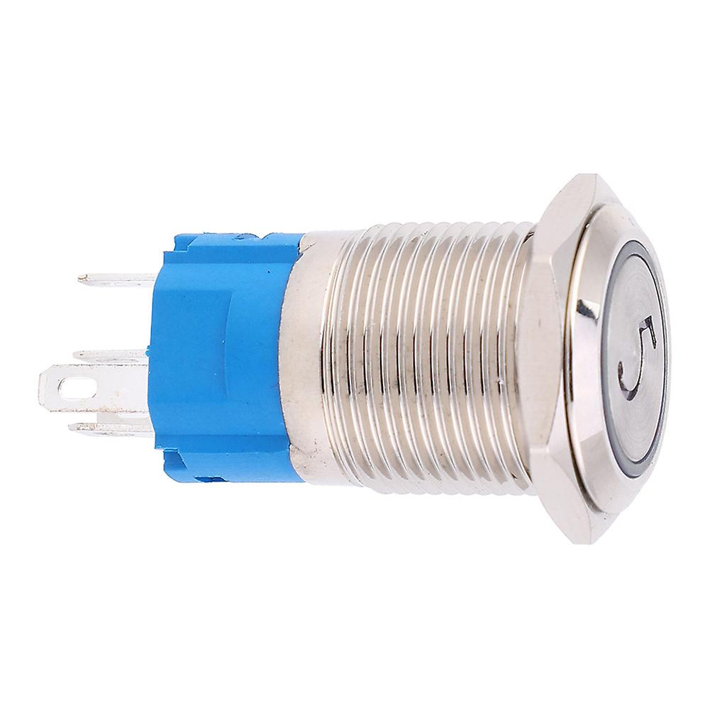 2Pcs 16mm Push Button Switch Stainless Steel Shell Flat Head with Light and Number 5 Sign IP65White 220VAC