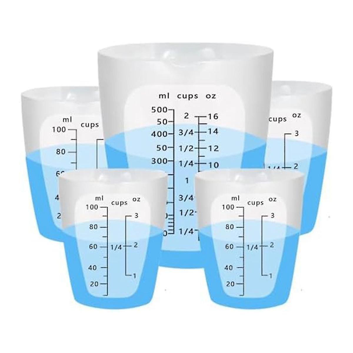 Silicone Measuring Cups, 5 Silicone Cups for Epoxy Resin Mixing, 500 and 100 Ml Reusable Resin Supplies for Resin, Mold