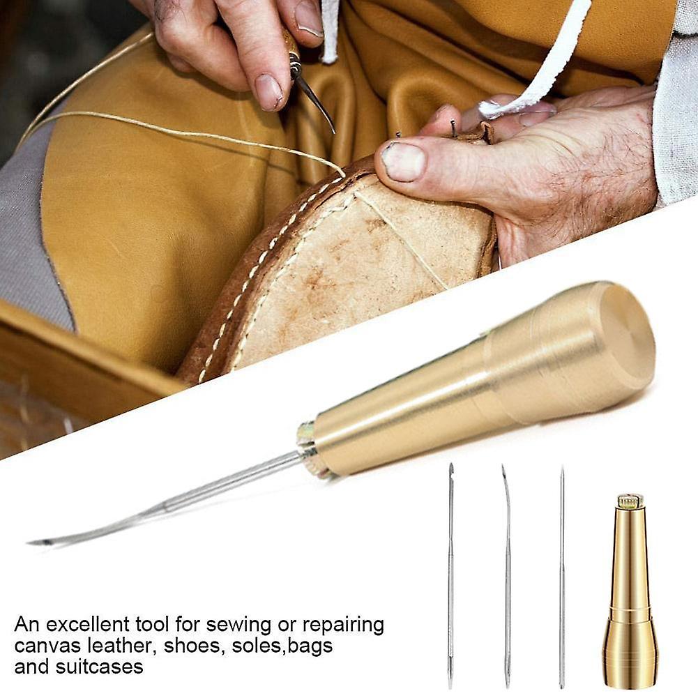 Δερμάτινη βελόνα ραπτικής με λαβή 3 βελόνες που ράβουν το χέρι συρραπτικό