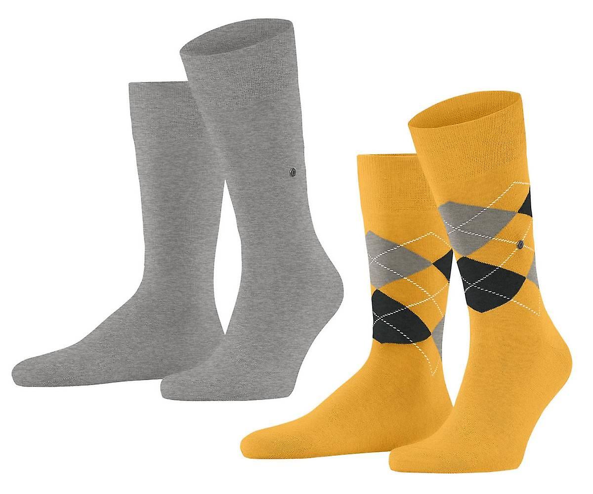 Burlington Everyday Argyle Mix 2 Pack Socks - Solar Yellow/Grey