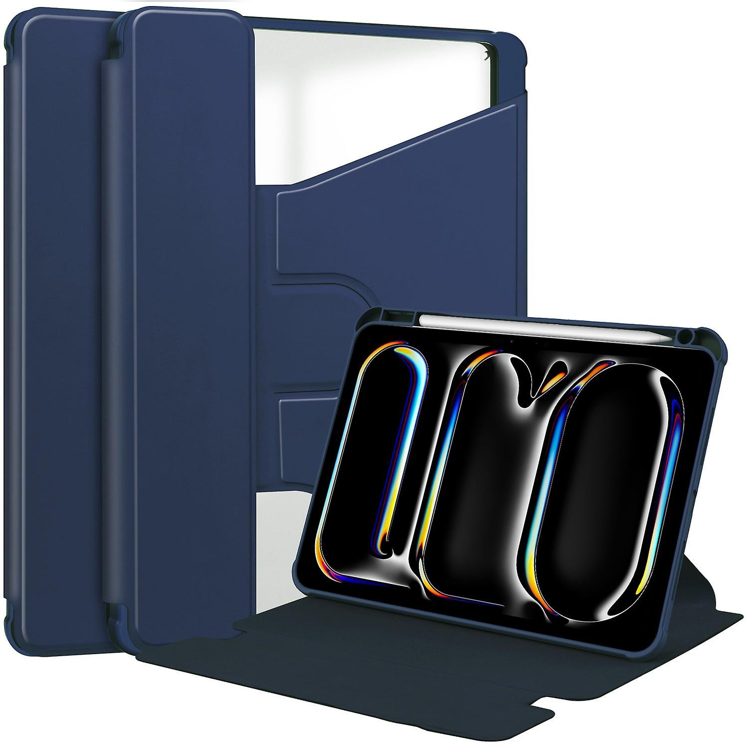 For iPad Pro 11 (2024) Case Rotary Stand Leather+Acrylic Tablet Cover (without Keyboard) - Dark Blue