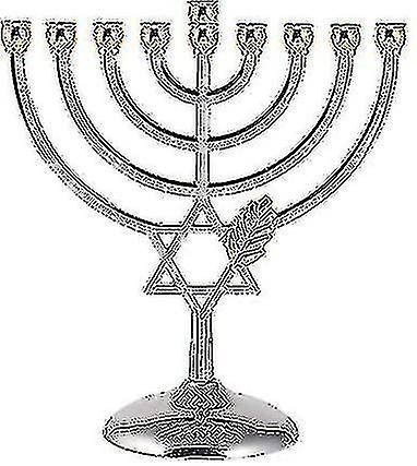 شمعدان حانوكا 9 فروع ، مطلي بالفضة بالحجم الكامل غير مشوه - حاملات شموع شمعدان يهودية (17.8 سم ، فضي) ^ ccgv