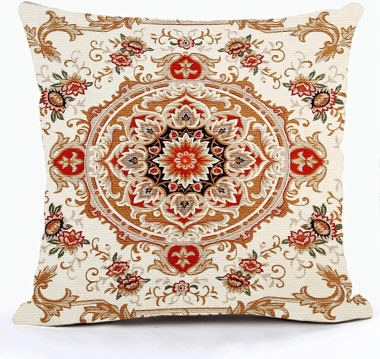 エスニックパターンレッドボヘミアン枕カバー18x18インチ南西農家枕カバー家の装飾コットンリネンスロー枕カバーソファクーク用クッションカバー