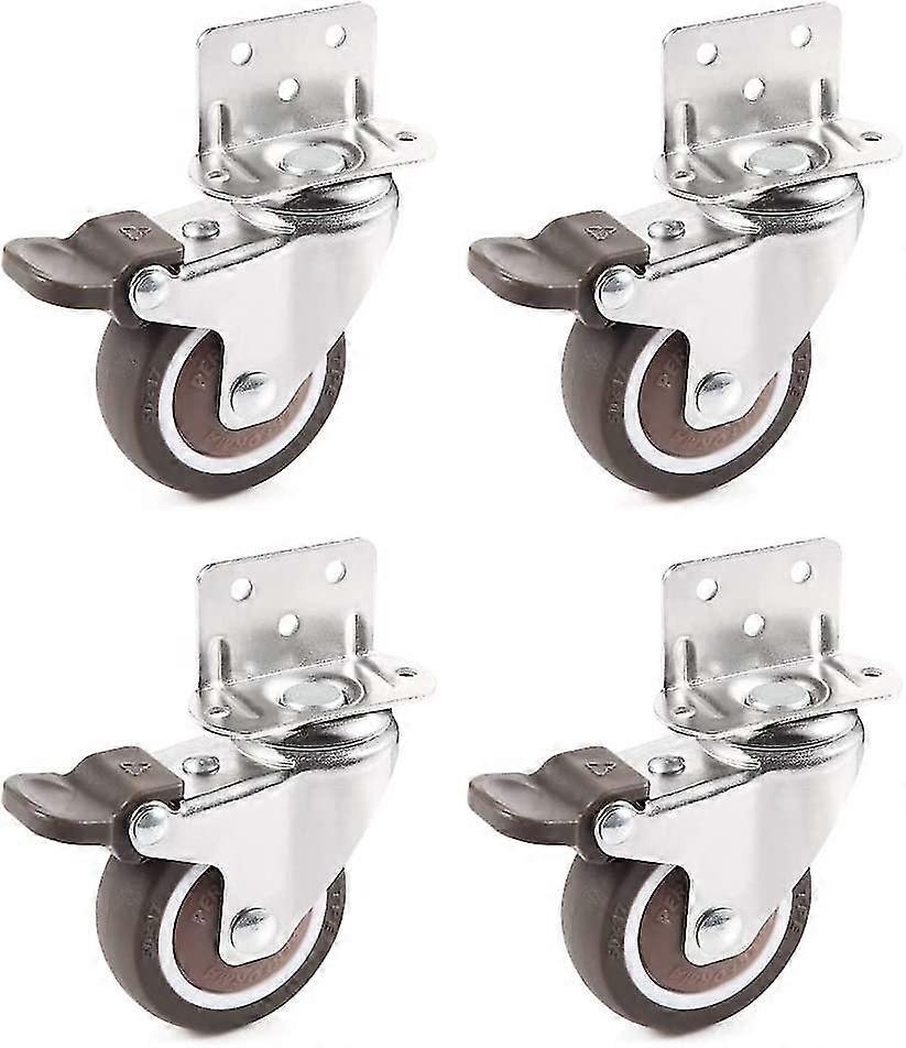 50mm Swivel Castor, Castor Wheel With L Type Bracket, Castor With Brake For Coffee Table, Cabinet, Workbench, Trolley, Load Capacity 27kg(4pcs, Brown)