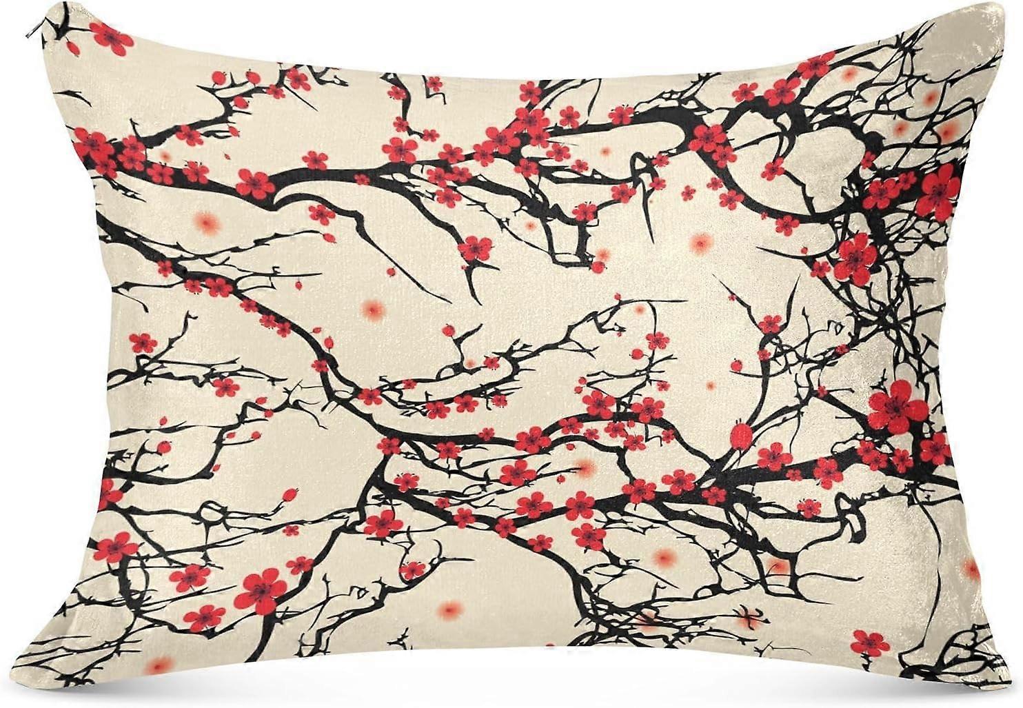 Fronha de Almofada com Zíper de Cerejeira Japonesa Tree com Capa de Almofada de Corpo Macio com Zíper Tamanho Padrão para Sofás de Sala de Estar 20x26in