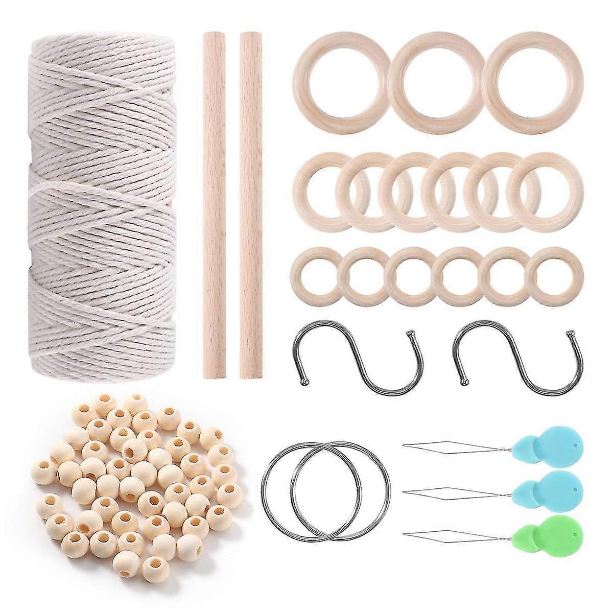 For Macrame Cotton Cord 3mm with Macrame Beads Wooden Rope Wooden Rod with Hooks - for Plant Wall Hangers Macrame Kit - Crafting Supply