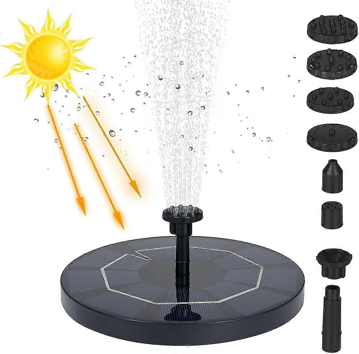 Outdoor Floating Solar Fountain 1.4W, Solar Pond Pump with 1500mAh Battery and 6 Nozzles, Solar Floating Fountain for Ponds Garden Aquarium Pond Birdb