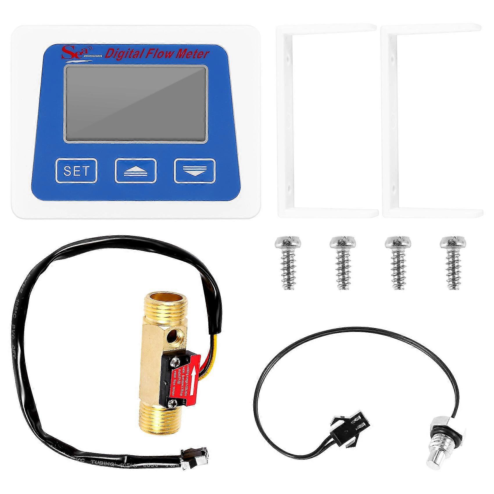 Digital Lcd Display Water Flow Sensor Meter Flowmeter Rotameter Temperature Time Record With G1/2 F