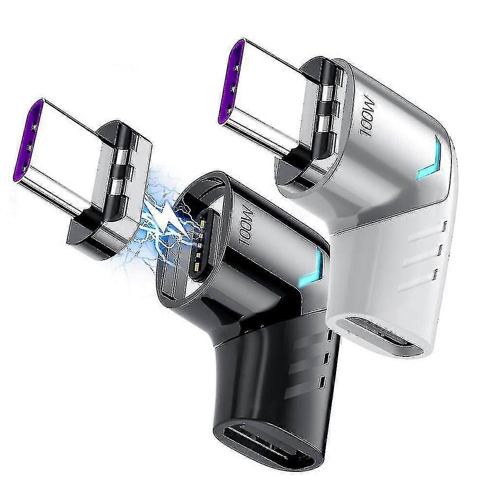 Magnetic Usb C Adapter (2 Pack) Type C Connector Right Angle Support Usb Pd 100w Quick Charge 480mb/s Data Transfer Compatible With Usb-c Mobile Pho -