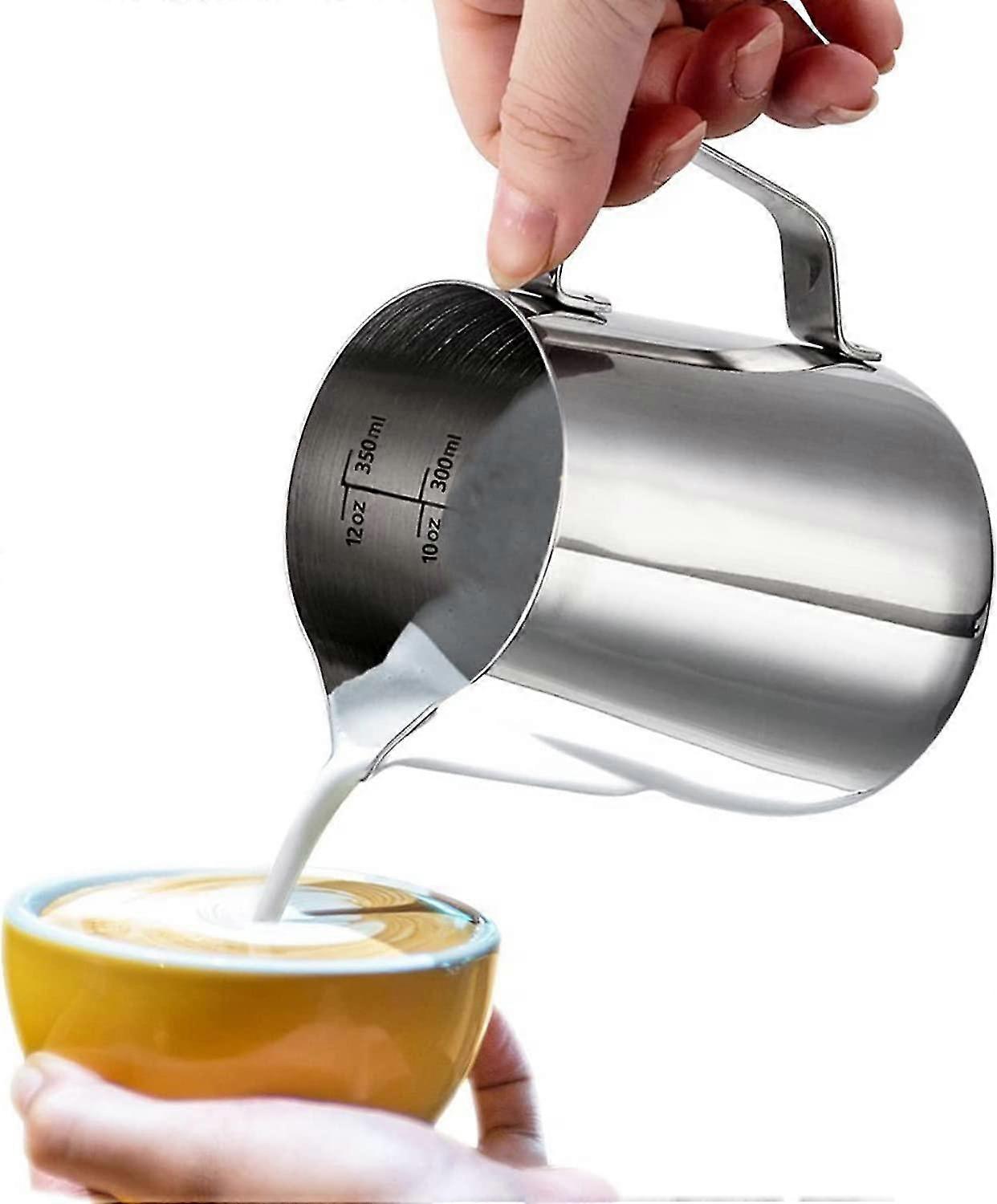 إبريق حليب ، 350 مل / 12 أونصة سائلة 304 الفولاذ المقاوم للصدأ كوب حليب مزبد إبريق الحليب لصنع فن قهوة لاتيه ، كابتشينو