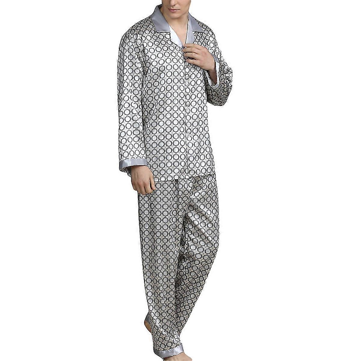 Herren Langarm Seidiger Pyjama Schlafmode Set