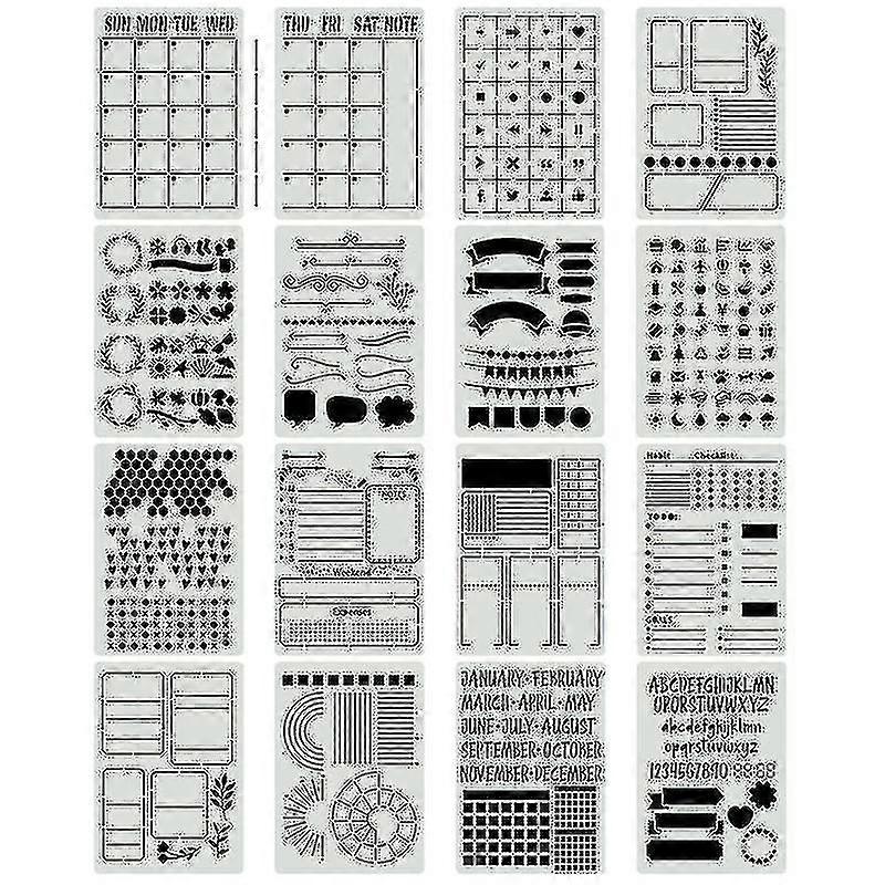 16pcs Plastic Journal Stencils Template For Journal Notebook Diary Scrapbook Planner Diy Drawing Ste