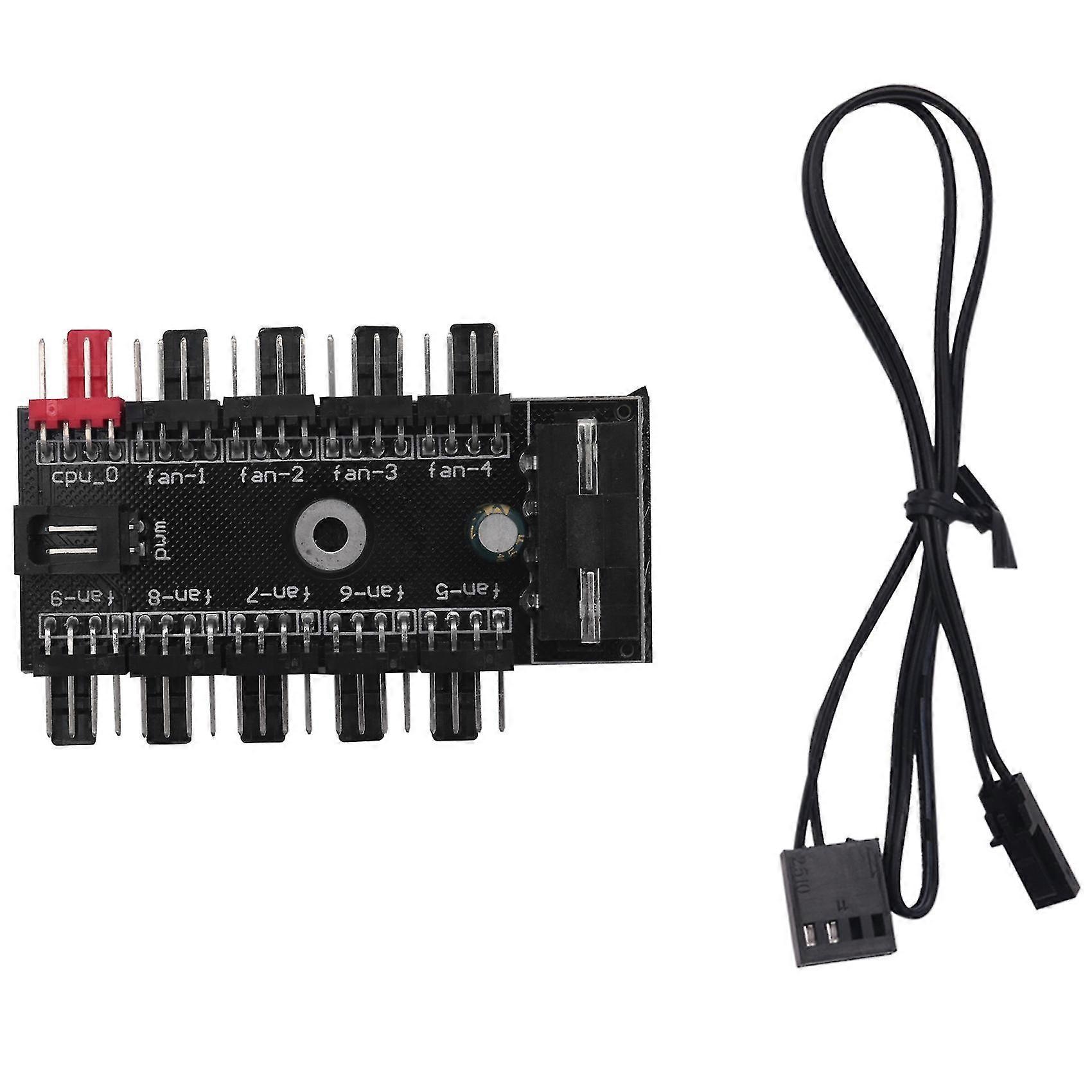 10 Port PC Chassis Fan Hub CPU Cooling HUB 12V 4 Pin Fan PWM Hub Molex Controller