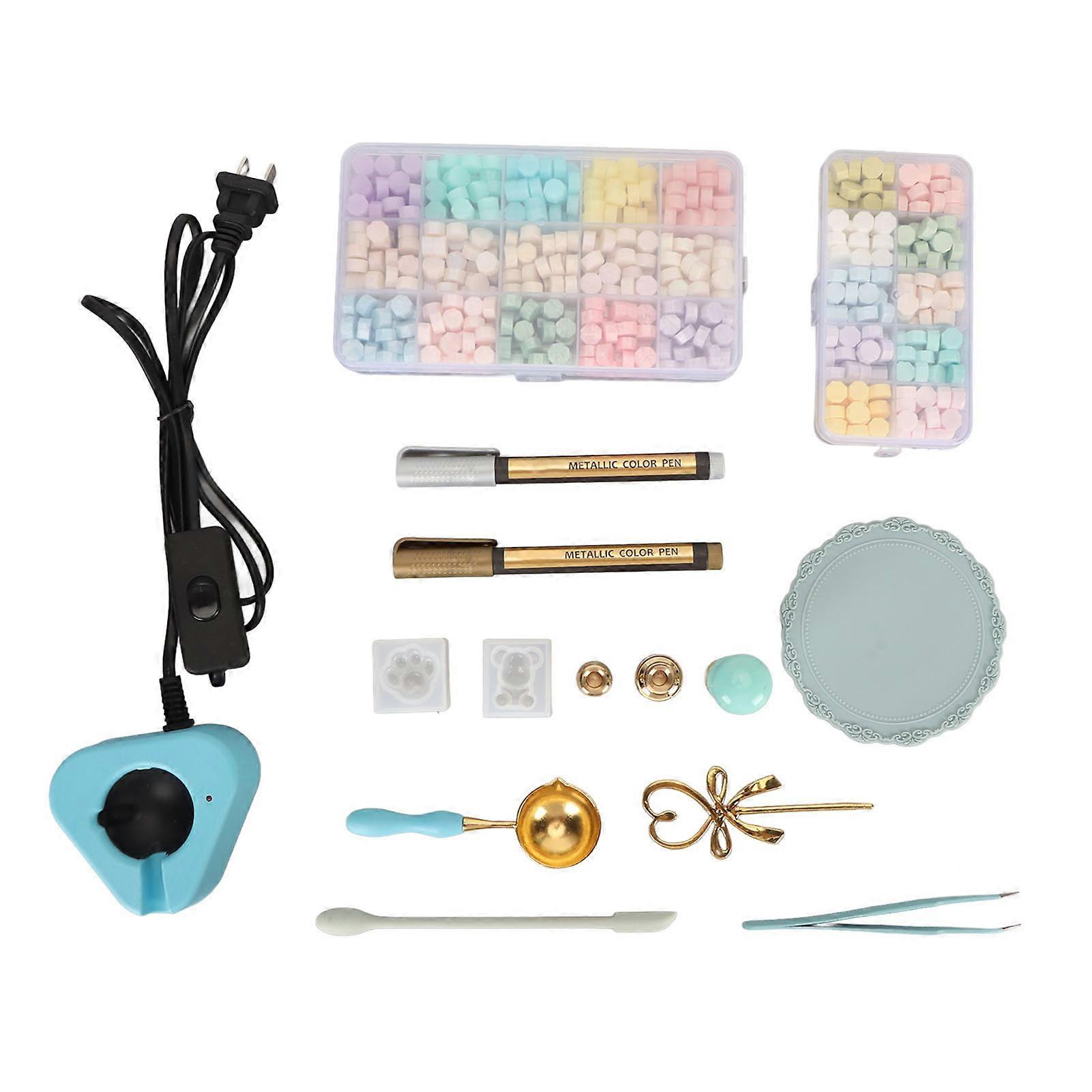 Kit timbro sigillo di cera con scalda cera Timbro Penna colorante cucchiaio per lettere vintage