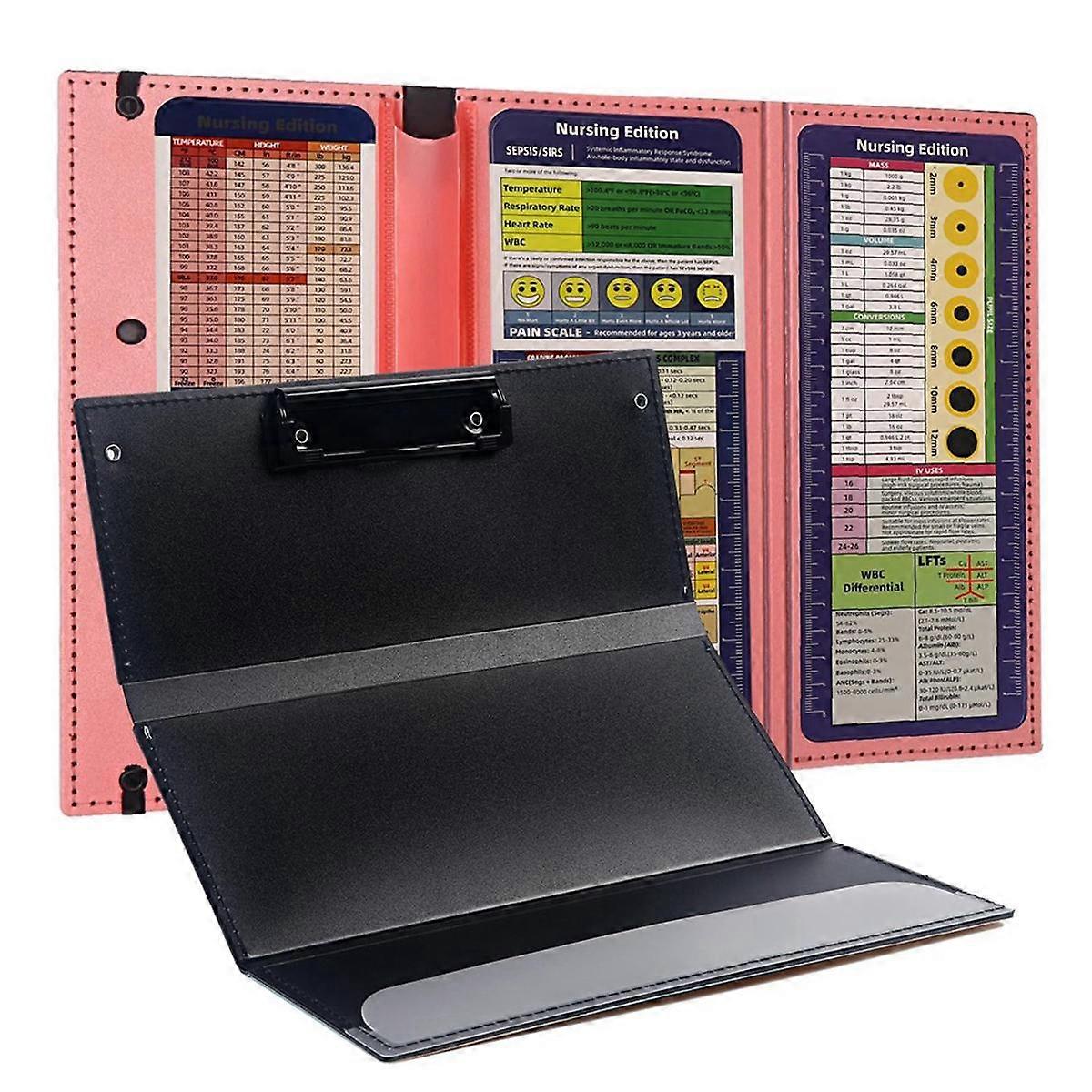 Nursing Clipboard Foldable, 3 Layers Nurse Clipboard with Nursing Edition Trifold Clipboard, Pink