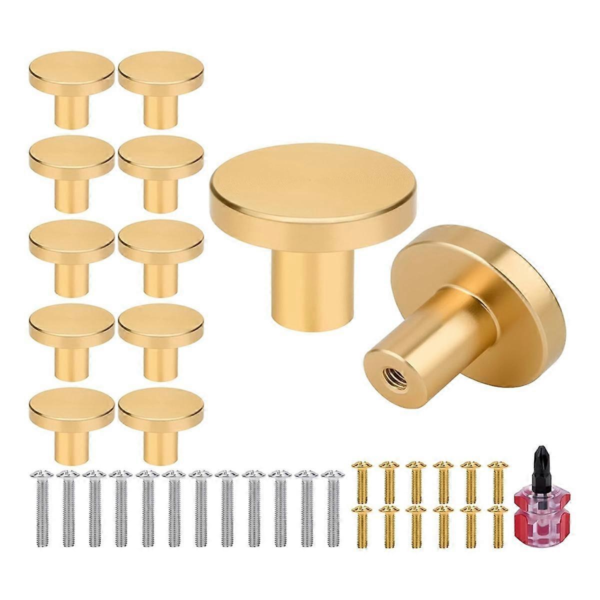 12-Pack Gold Cabinet Knobs - Brushed Gold Hardware, Dresser Drawer Knobs, Cabinet Hardware with Scr