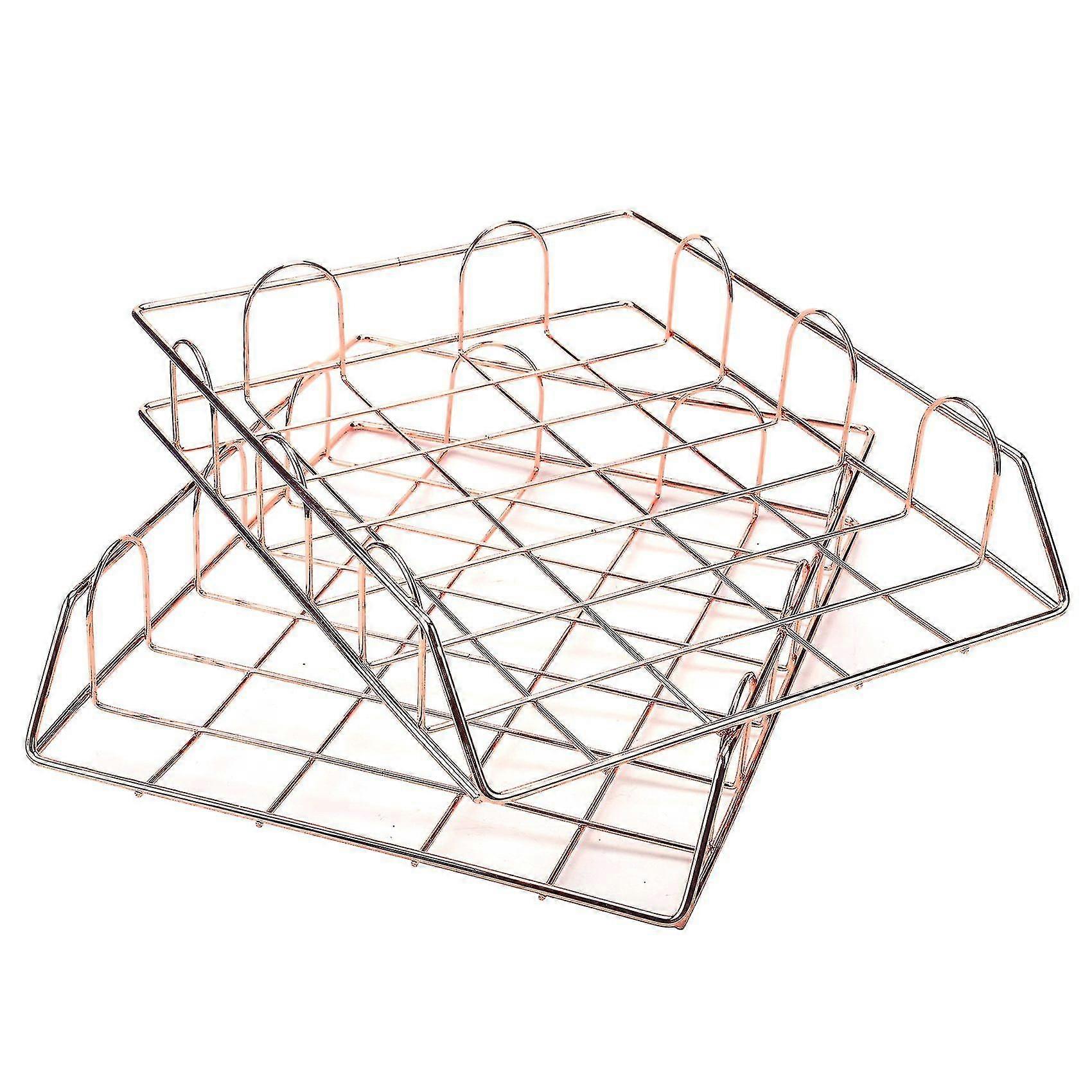 1 Set Of 2 Metal Stackable File Document Letter Tray Izer