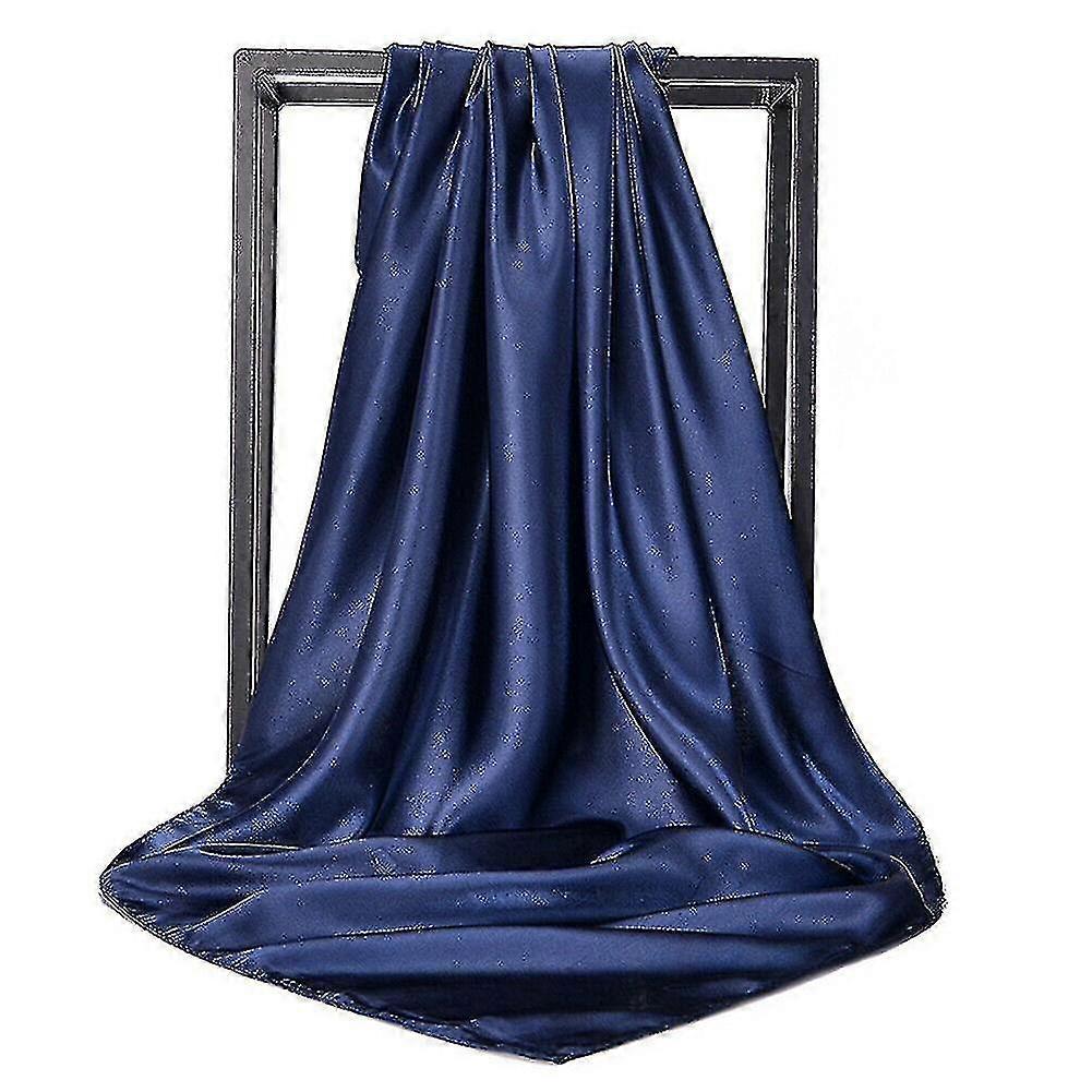 Moda Kadın Kare Şal Saten İpek Çiçek Baskılı Baş Boyun Eşarp 90x90cm İngiltere-3-colorf-lacivert