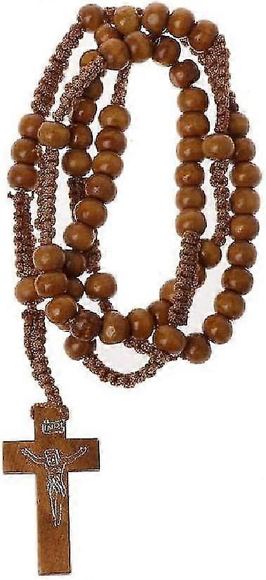 Wooden Beads Rosary Necklaces With Jesus Imprint Cross Aot Wings Of Freedom Necklacelight Brown