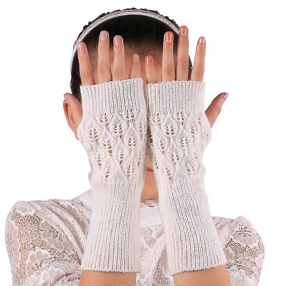 Women's Long Hand Embroidered Gloves Knitted Warm For winter Fingerless