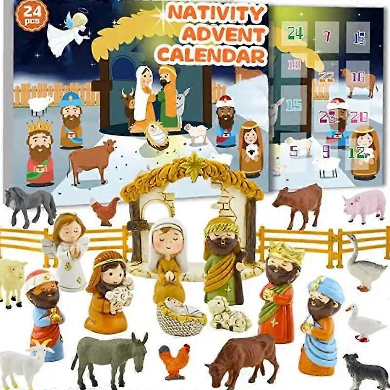 2024 Christmas Nativity Scene Advent Calendar Countdown Calendars Jesus Figure Blind Box Toys Decorations for Home Xmas Gift