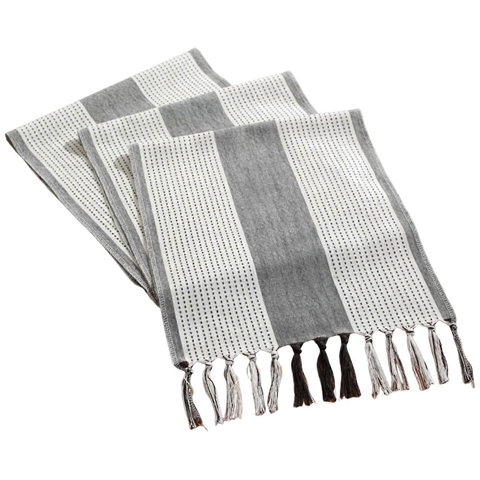 Table Runner Stripe Pattern Bohemian Style Tassel Tablecloth Decoration Home Decor KAESI