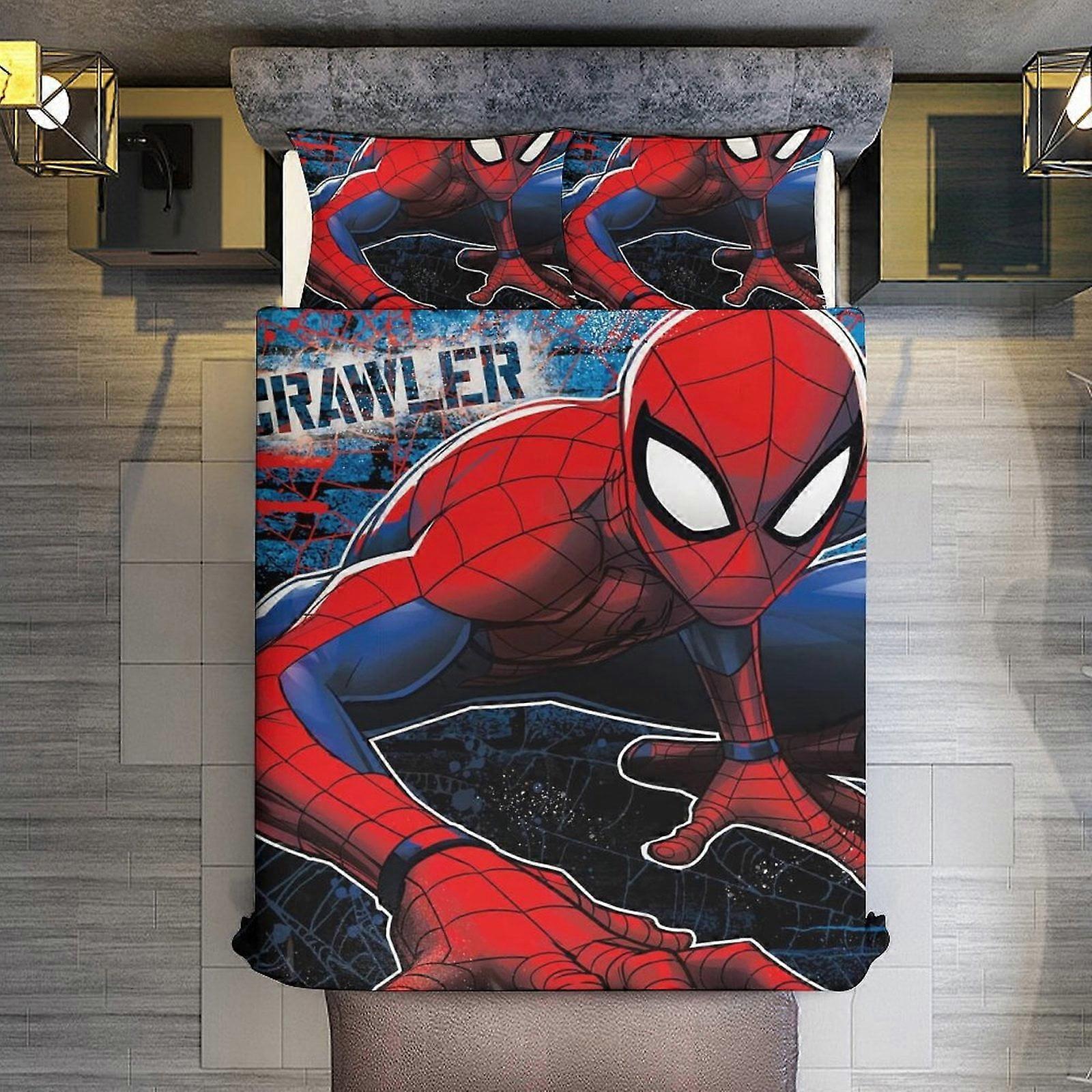 v388  Bed Sheets Bedding Spider-Man Wall-Crawler 3 Piece Sets Full/Queen Size - Reversible Microfiber Quilts with 2 Shams Soft Lightweight Bedspread C